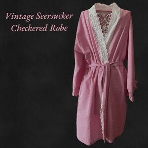 ROBE - Eileen West Seersucker Cotton Checkered Sz M / LIKE NEW! 🌸
